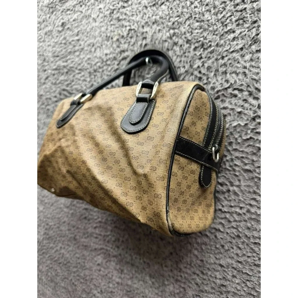 Vintage 80's Gucci‎ GG Monogram Canvas Mini Boston Top Handle Satchel Bag Brown